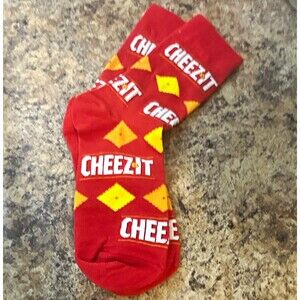 Cheez-It Snack Novelty Crew Socks Red All Over Print One Size Fits Most
